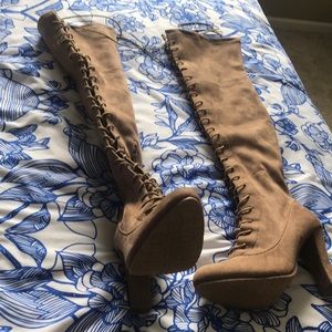 Tan thigh high boots